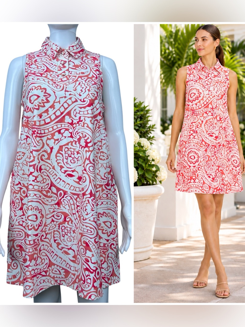Jude Connally Harlee Collared Sleeveless Shift Dress Sz S Paisley Pockets Resort